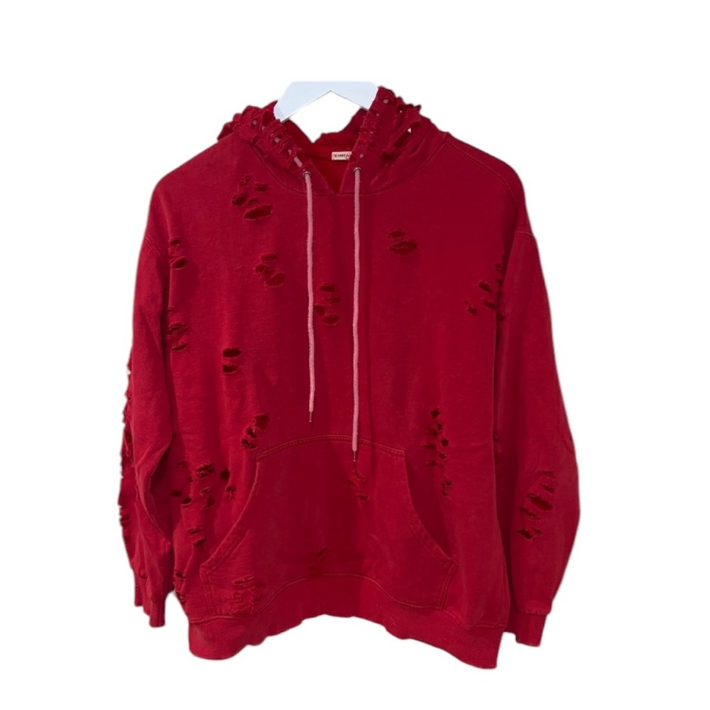 Emma & Sam Red Cotton Distressed Hoodie Size XS